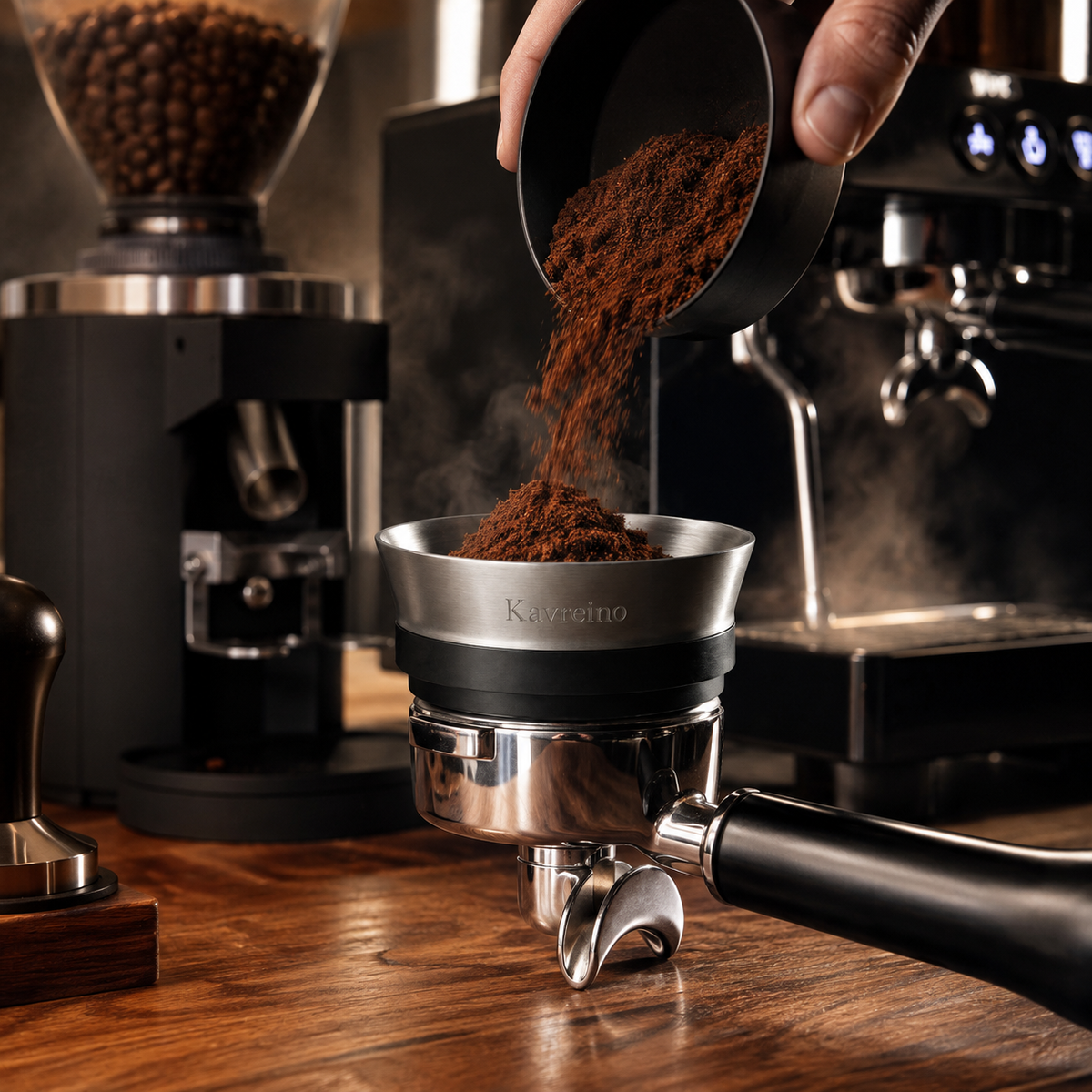 Kavreino Magnetic Dosing Funnel in use