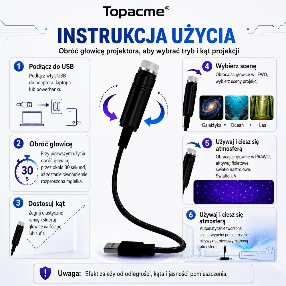 Topacme inteligentny projektor nocny 5D