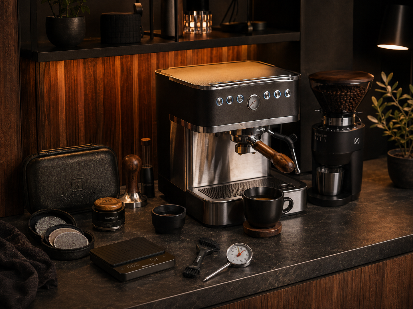 Modern home espresso station for Kavreino brand story