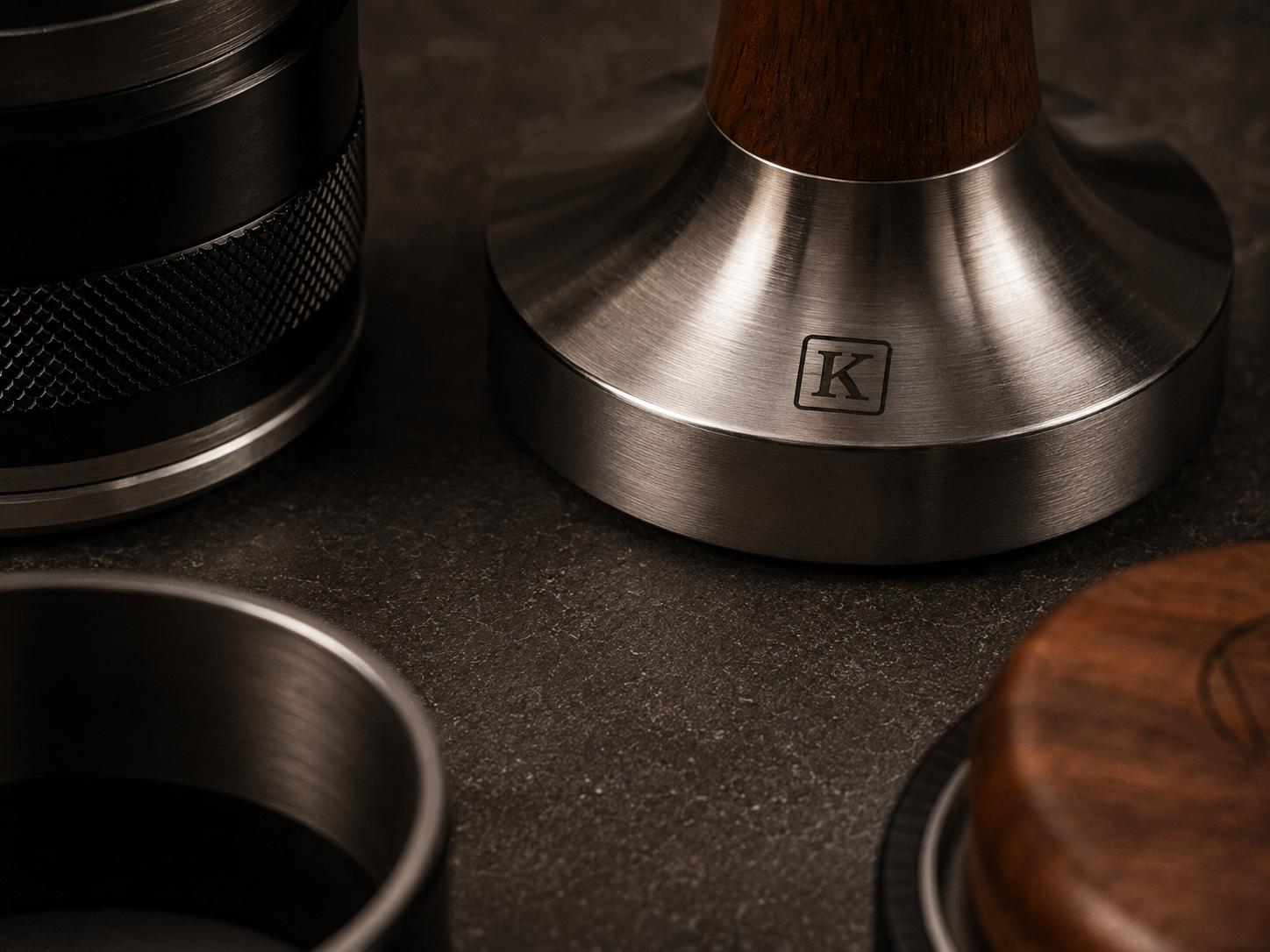 Kavreino brushed metal espresso tool detail